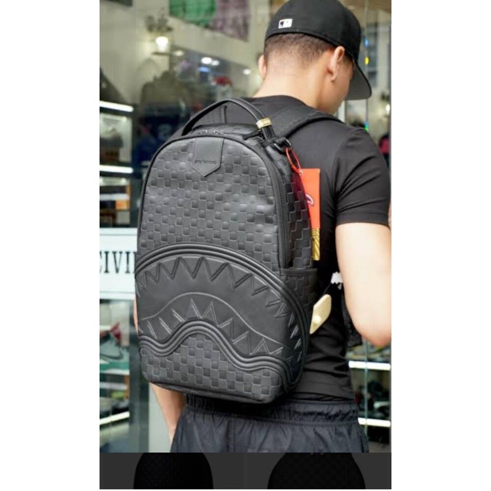 NEW Sprayground Raised Check  Limited Edition Black Shark Mouth Backpack